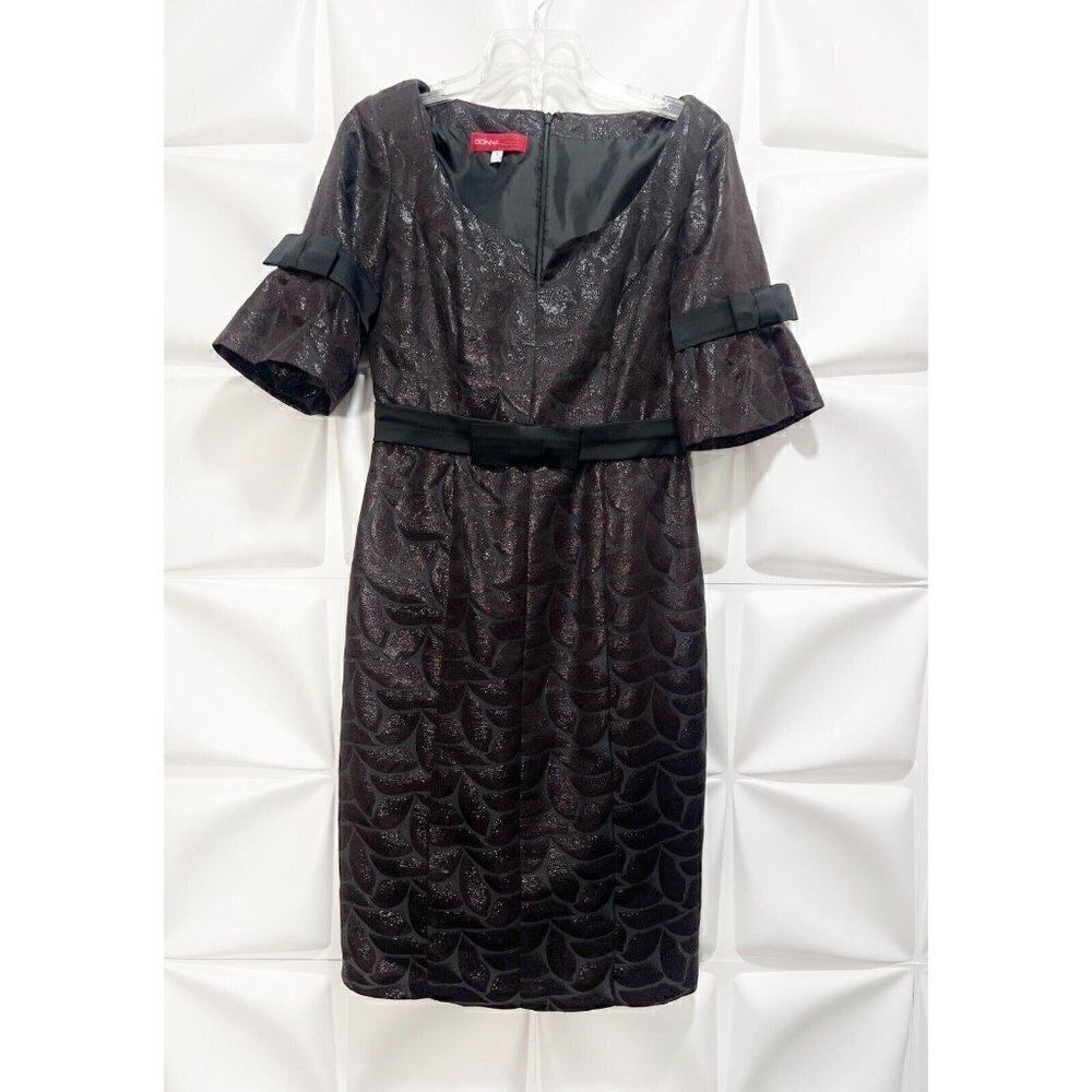 Donna Ricco Collection Sz 6 Black Brown Metallic Shimmer Bow Formal Dress